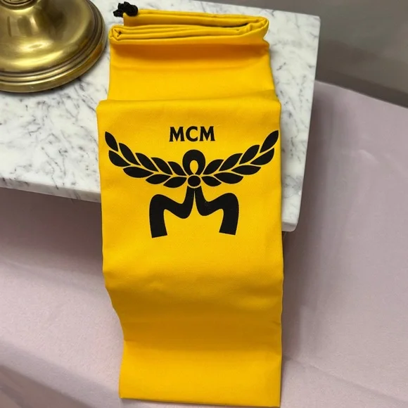 MCM Bright Yellow Bag with Black Logo 14x14 NEW - Picture 1 of 3